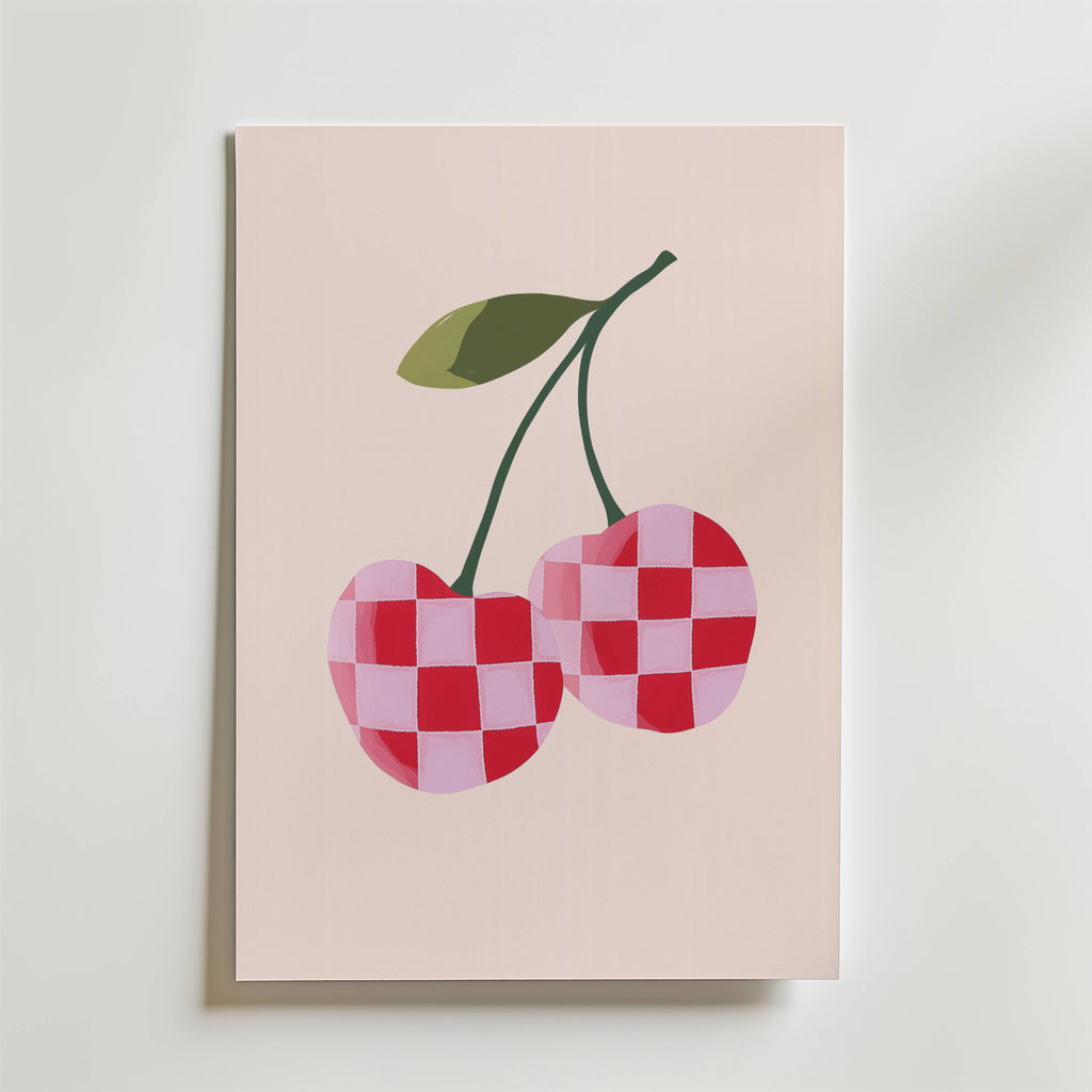 Checkered Cherry – stilfullt konsttryck från Bozetto, tryckt på matt finpapper i hög tryckkvalitet