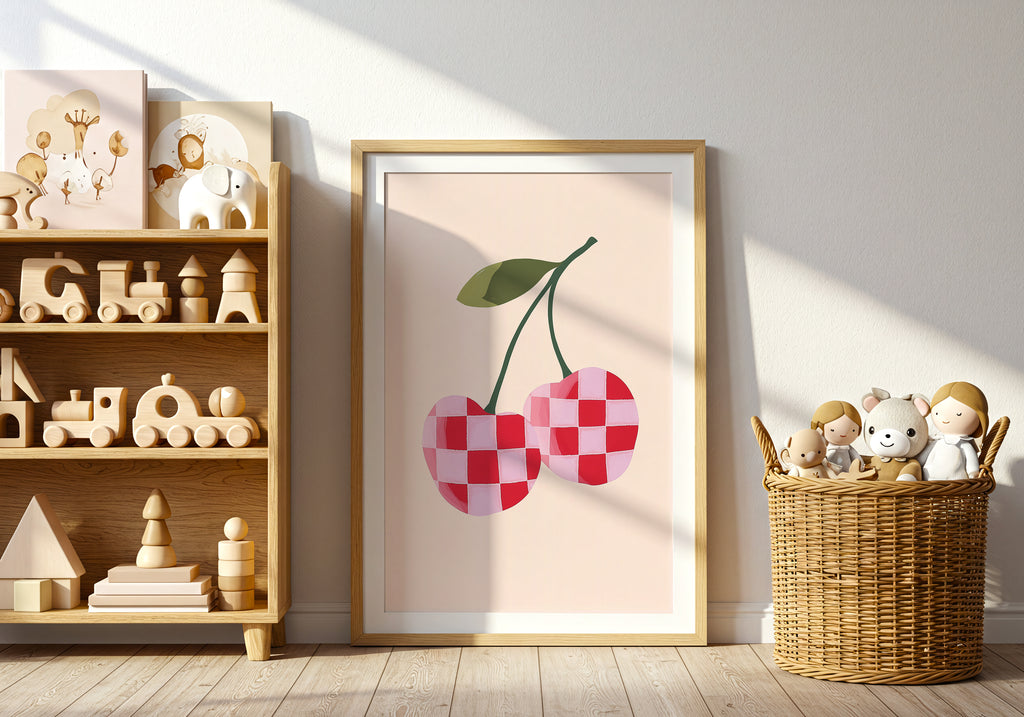 Checkered Cherry poster visad rakt fram – Bozetto affisch i hög tryckkvalitet i hög tryckkvalitet