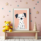 Mockup av Playful Dalmatian affisch på vägg – köp enkelt hos Bozetto i hög kvalitet