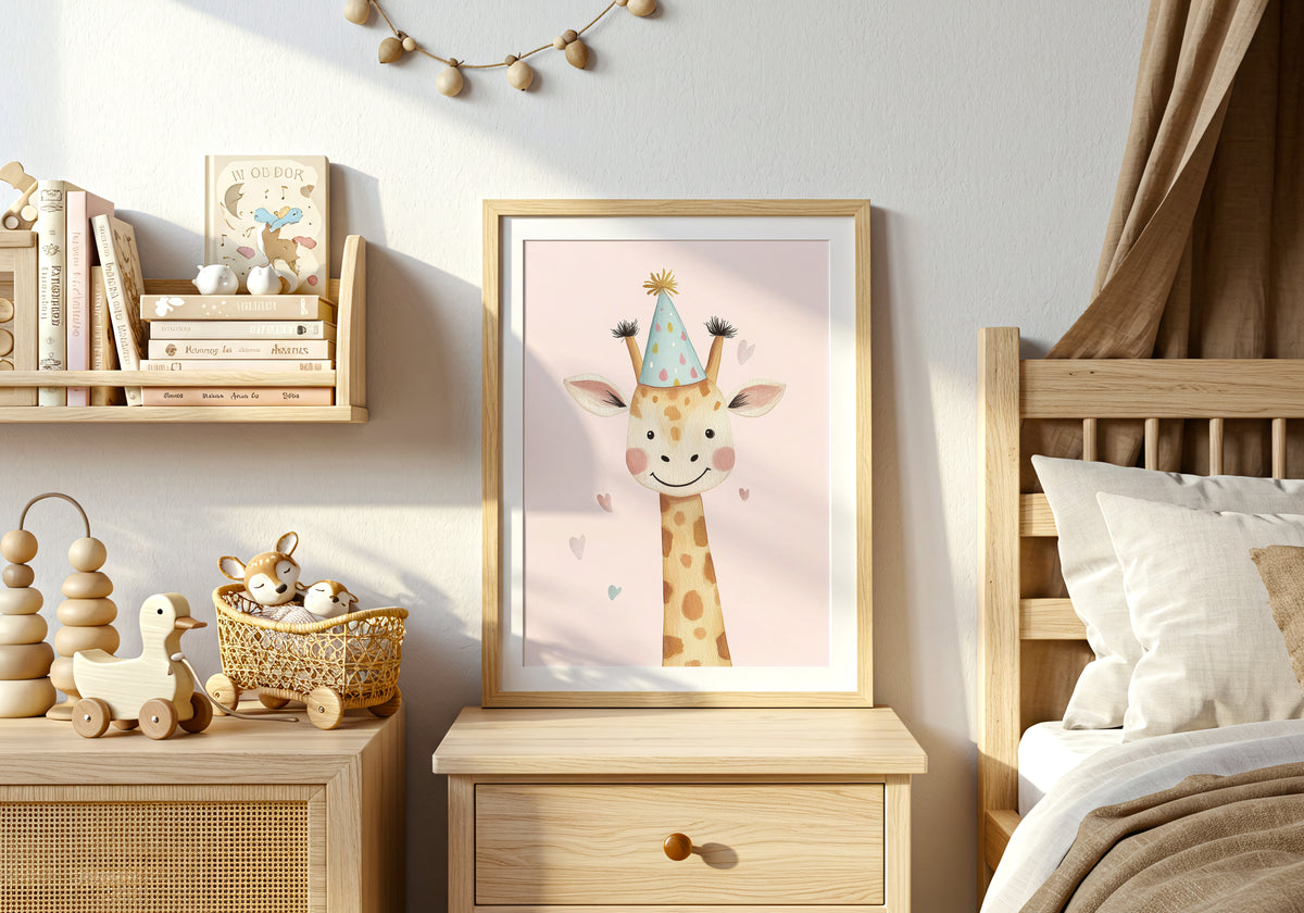 Party Giraffe poster visad rakt fram – Bozetto affisch i hög tryckkvalitet i hög tryckkvalitet