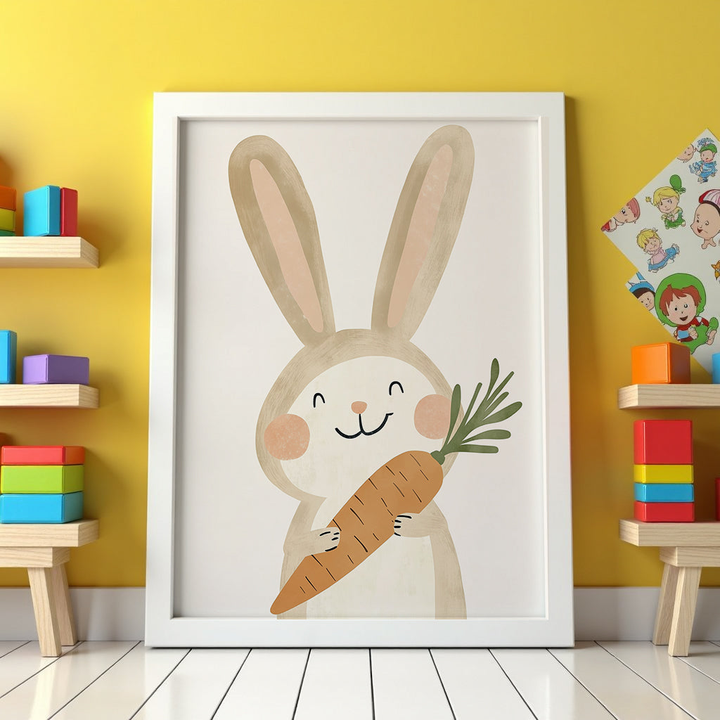 Mockup av Happy Bunny No.3 affisch på vägg – köp enkelt hos Bozetto i hög kvalitet