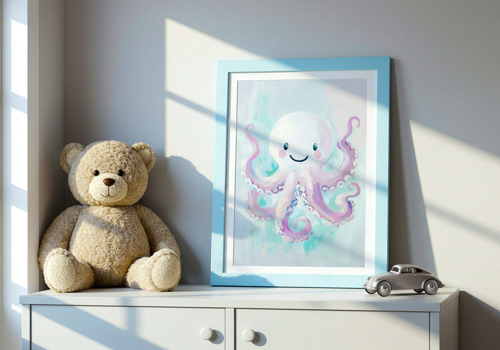 Smiling Octopus poster visad rakt fram – Bozetto affisch i hög tryckkvalitet i hög tryckkvalitet