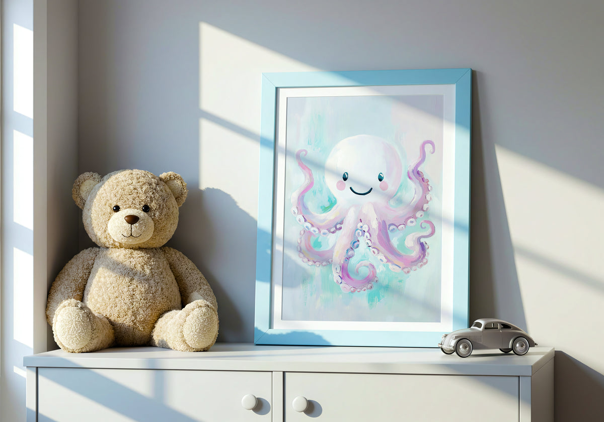 Smiling Octopus poster visad rakt fram – Bozetto affisch i hög tryckkvalitet i hög tryckkvalitet