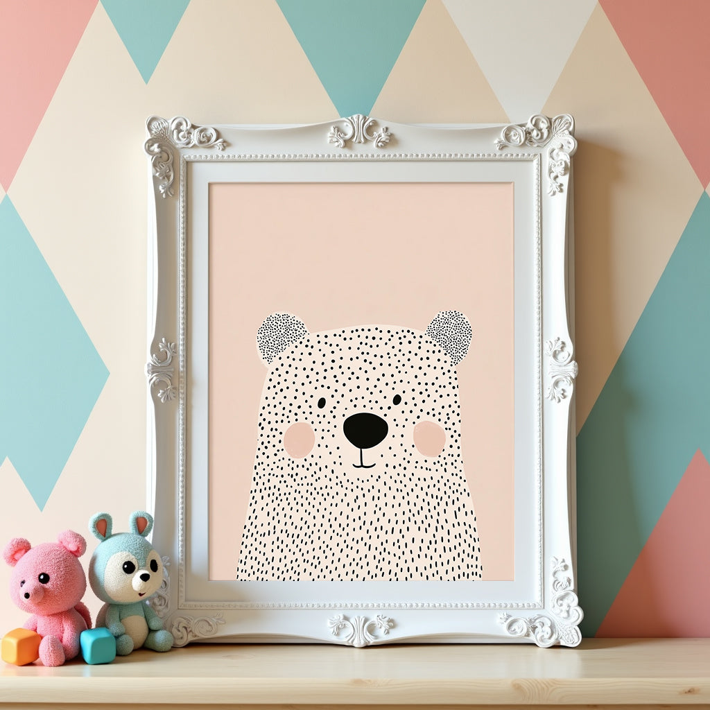 Väggmockup av Happy Bear affisch på ljus tegelvägg – Bozetto konsttryck i hög tryckkvalitet