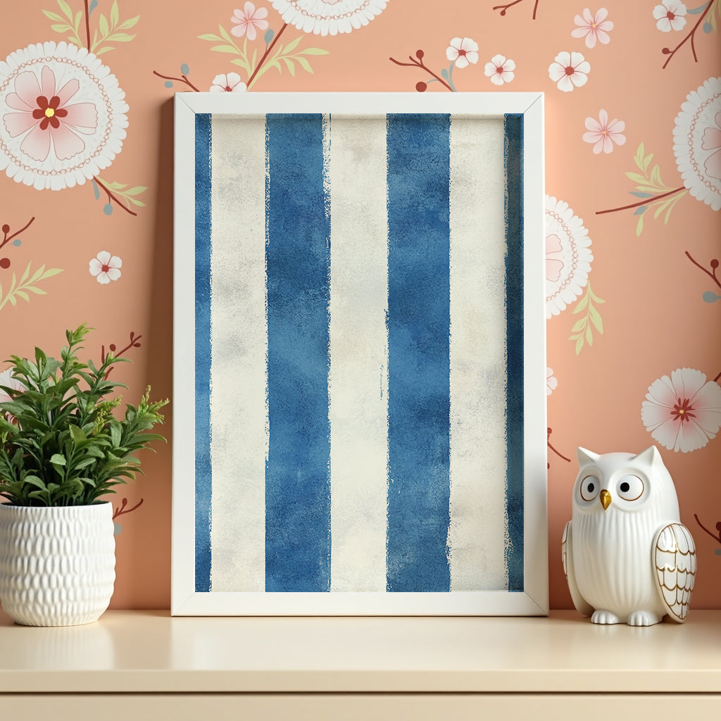 Blue Stripes poster visualiserad på vägg – se rätt storlek med mockup från Bozetto