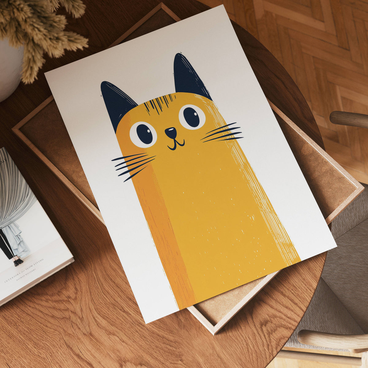Cat Friend konsttryck på vit bakgrund – elegant Bozetto affisch för hemmet i hög tryckkvalitet
