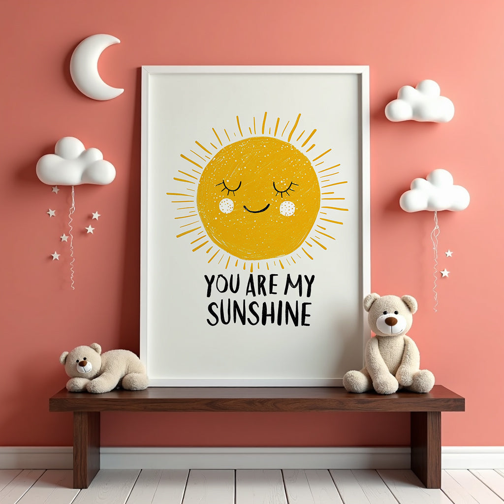 Mockup av You Are My Sunshine affisch på vägg – köp enkelt hos Bozetto i hög kvalitet