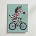 Zebra on a Bike – stilfullt konsttryck från Bozetto, tryckt på matt finpapper i hög tryckkvalitet