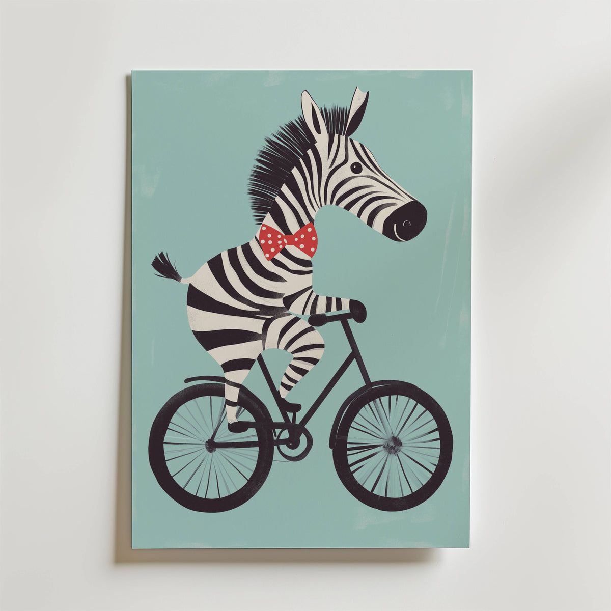 Zebra on a Bike – stilfullt konsttryck från Bozetto, tryckt på matt finpapper i hög tryckkvalitet