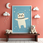 Väggmockup av Space Cat affisch på ljus tegelvägg – Bozetto konsttryck i hög tryckkvalitet