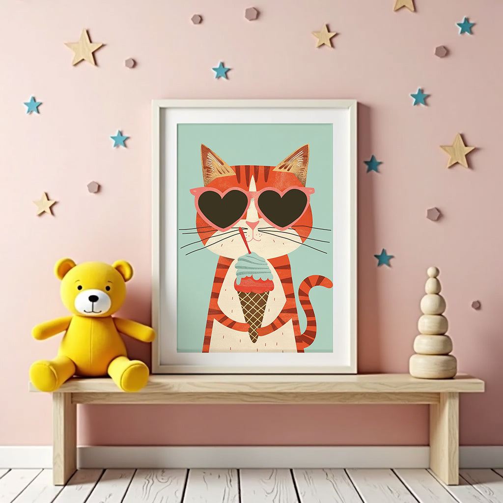 Väggmockup av Cool Cat Ice Cream affisch på ljus vägg – Bozetto konsttryck – nr 3