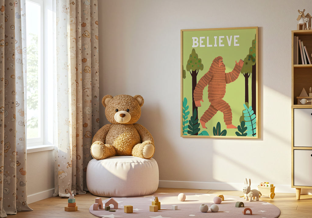 Believe Bigfoot poster visad rakt fram – Bozetto affisch i hög tryckkvalitet i hög tryckkvalitet