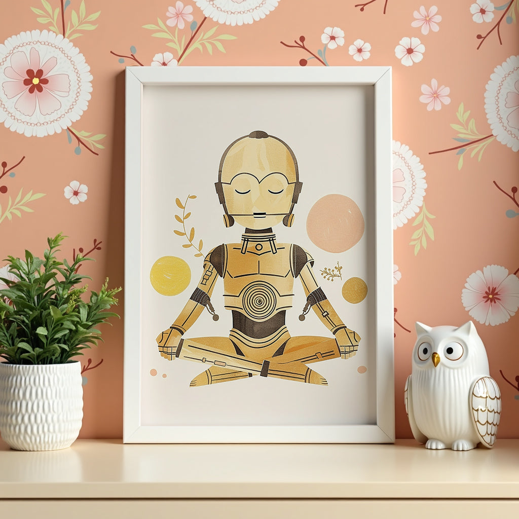 Väggmockup av Zen Droid affisch på ljus tegelvägg – Bozetto konsttryck i hög tryckkvalitet