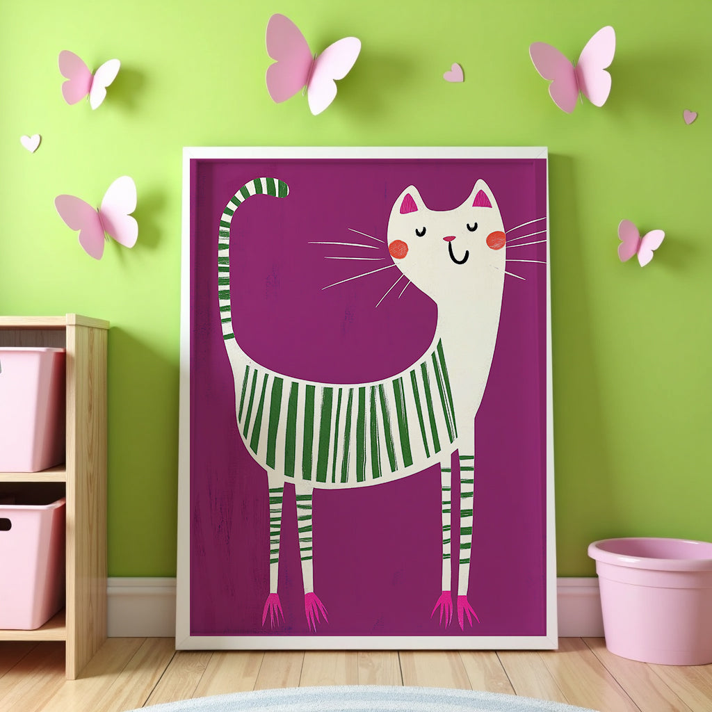 Väggmockup av Striped Cat affisch på ljus tegelvägg – Bozetto konsttryck i hög tryckkvalitet