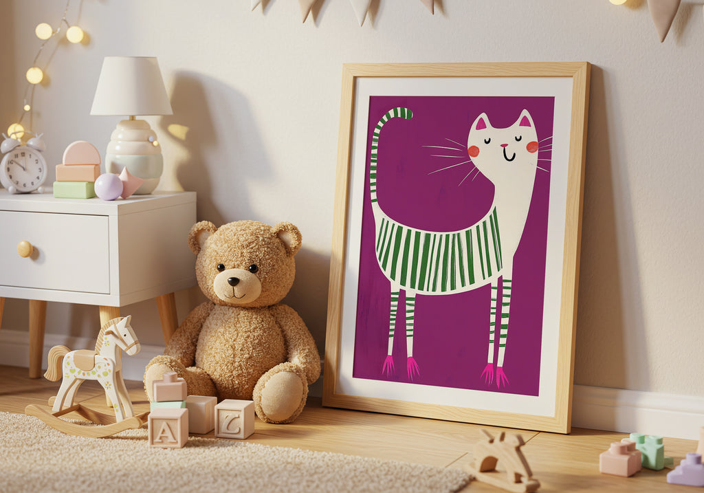 Striped Cat poster visad rakt fram – Bozetto affisch i hög tryckkvalitet i hög tryckkvalitet