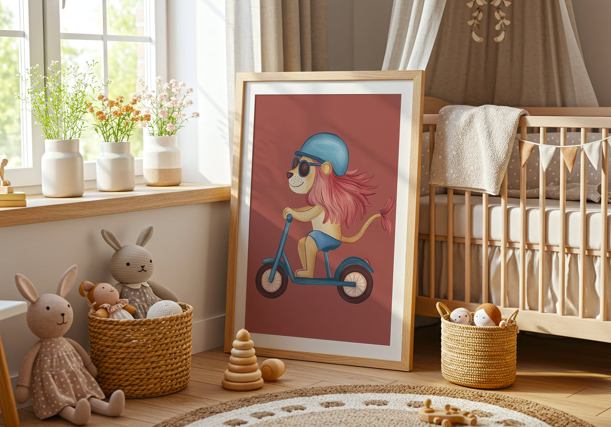 Cool Lion on Wheels – affisch med snyggt motiv, köp enkelt hos Bozetto i flera storlekar