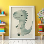 Väggmockup av Happy Dino affisch på ljus tegelvägg – Bozetto konsttryck i hög tryckkvalitet
