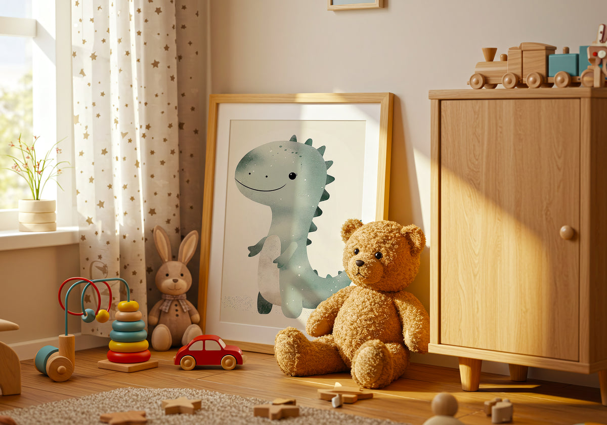 Happy Dino poster visad rakt fram – Bozetto affisch i hög tryckkvalitet i hög tryckkvalitet