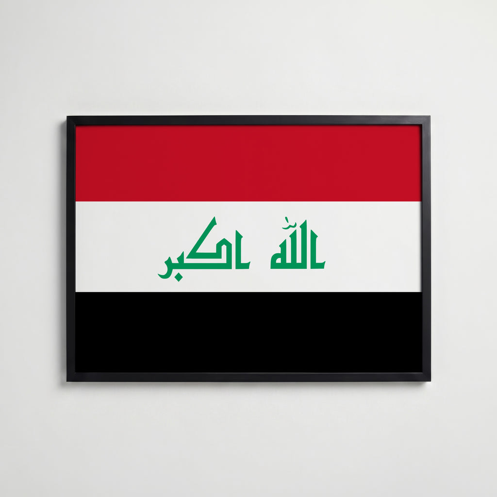 Iraq National Flag Poster i svart ram – stilren konsttryck som väggdekor från Bozetto