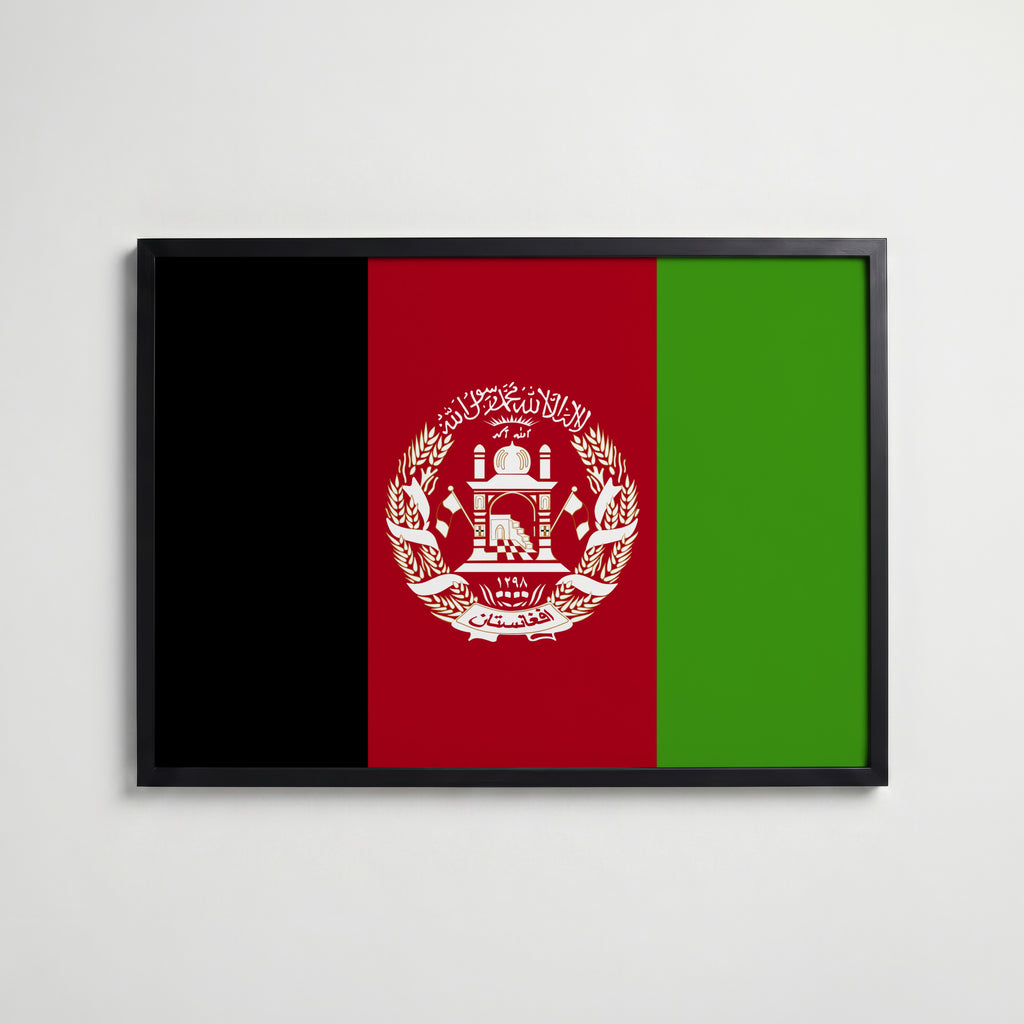 Afghanistan National Flag Poster i svart ram – stilren konsttryck som väggdekor från Bozetto