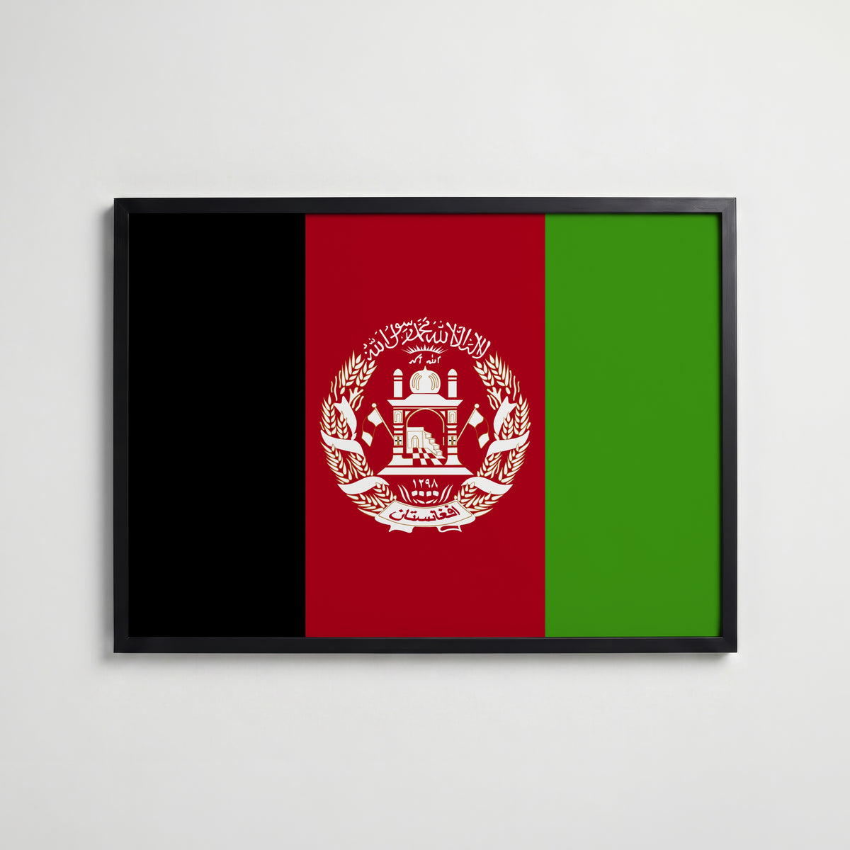 Afghanistan National Flag Poster i svart ram – stilren konsttryck som väggdekor från Bozetto