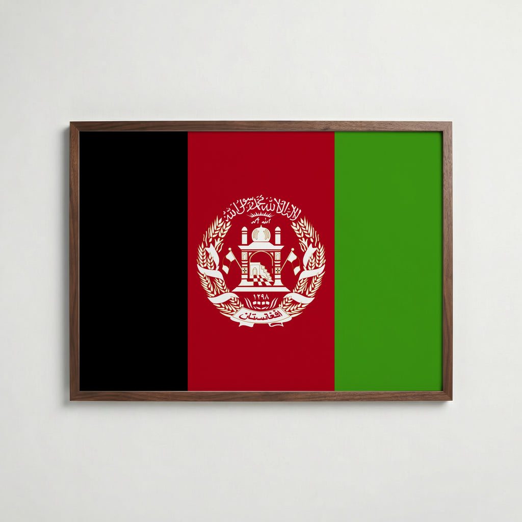 Afghanistan National Flag Poster i valnötsram – varm konstaffisch för hemmet från Bozetto