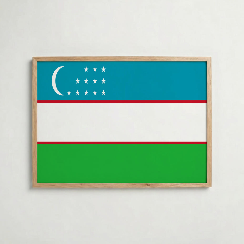 Uzbekistan National Flag Poster i ekram – inramad konsttryck för stilren inredning hos Bozetto