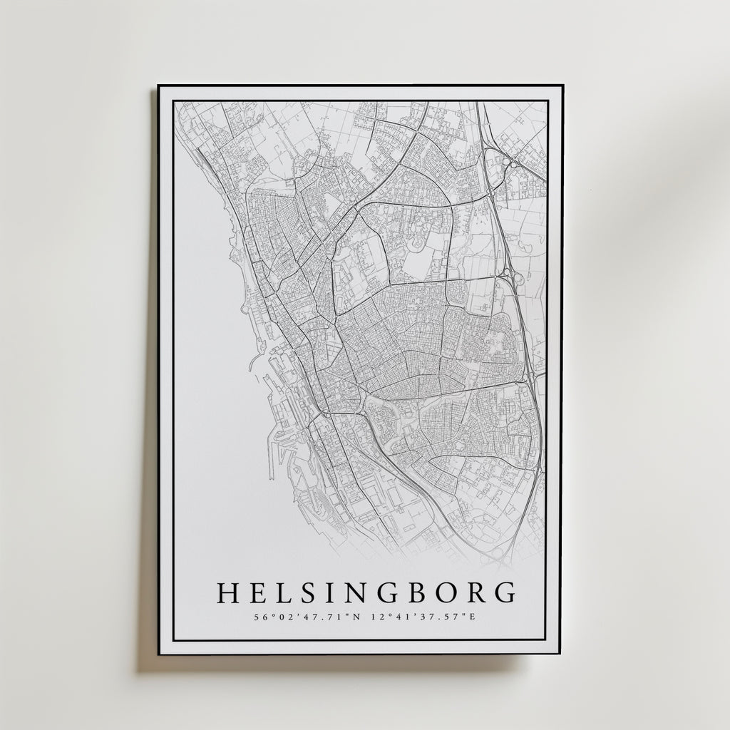 Storleksjämförelse för Helsingborg Karta affisch – Bozetto erbjuder flera format