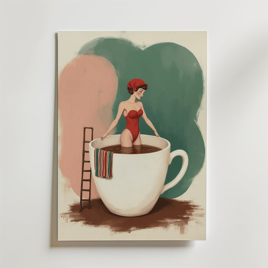 Hot Coffe Bath – stilfullt konsttryck från Bozetto, tryckt på matt finpapper i hög tryckkvalitet