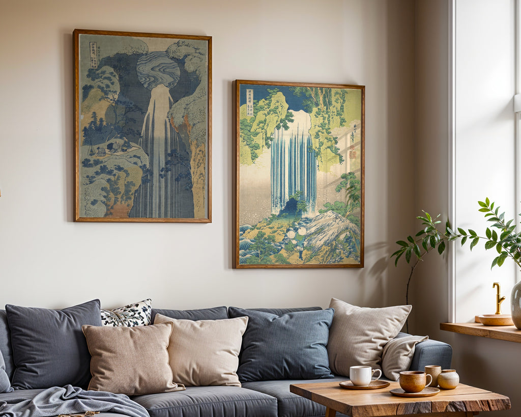 Katsushika Hokusai Amida Falls 1834 Poster – två posters i rum 3