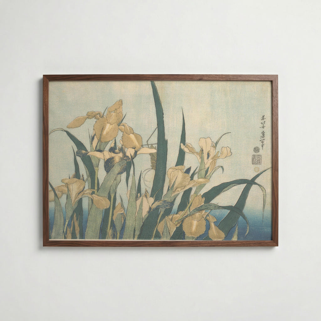 Katsushika Hokusai Irises and Grasshopper 1833 Poster – valnötsram