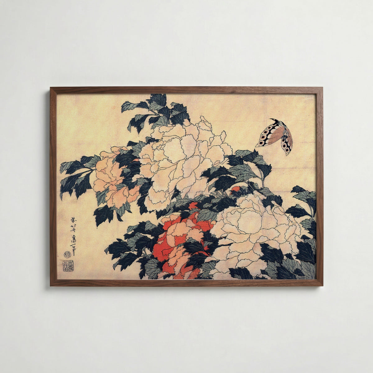 Katsushika Hokusai Peonies and Butterfly 1833 Poster – valnötsram