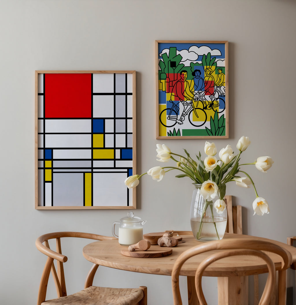 Piet Mondrian Tall Composition with Red Poster – två posters i rum 3