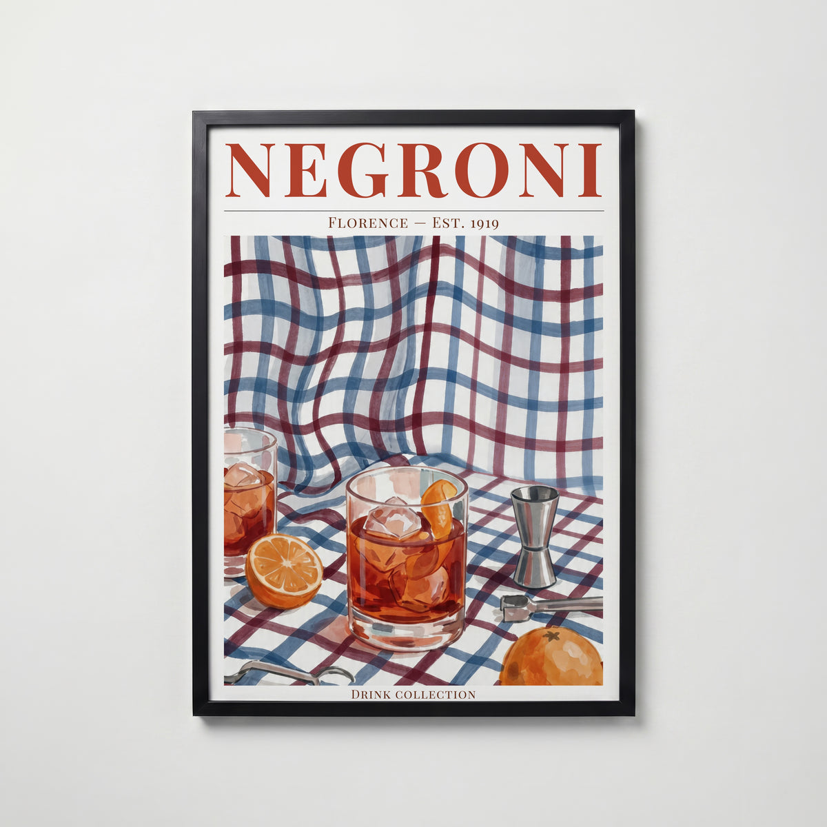 Negroni affisch i modern svart ram – stark kontrast och stil, Bozetto poster i hög tryckkvalitet