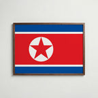 North Korea National Flag Poster i valnötsram – varm konstaffisch för hemmet från Bozetto