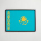Kazakhstan National Flag Poster i svart ram – stilren konsttryck som väggdekor från Bozetto