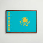 Kazakhstan National Flag Poster i valnötsram – varm konstaffisch för hemmet från Bozetto