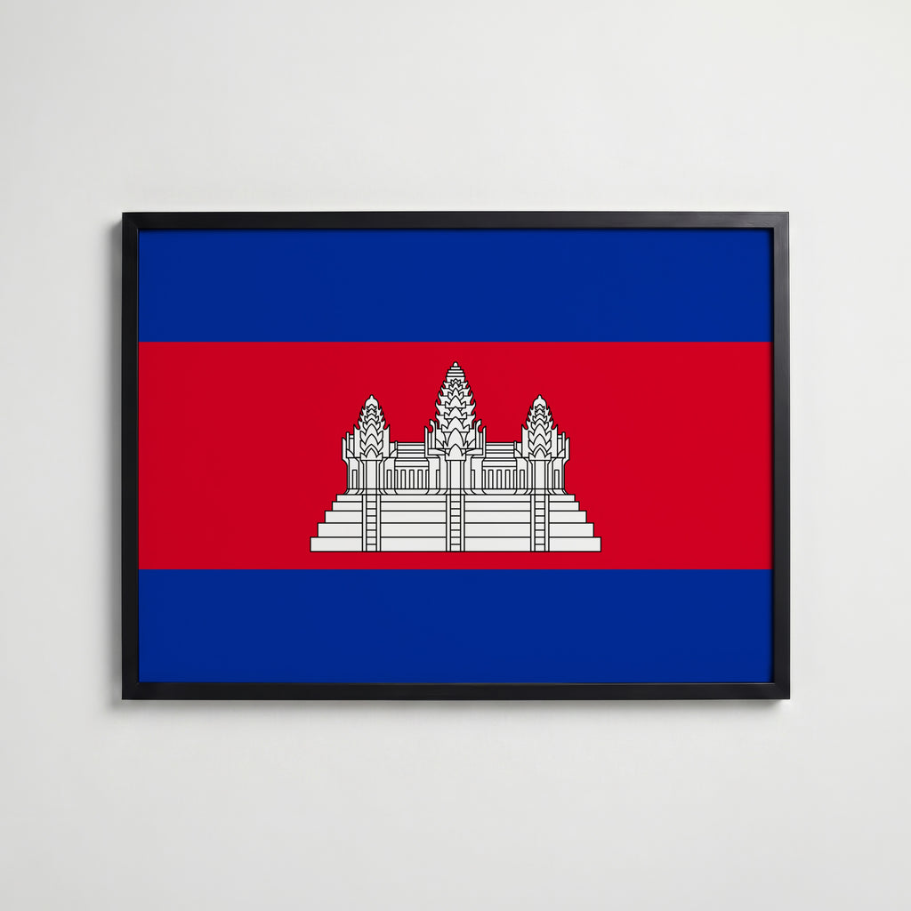 Cambodia National Flag Poster i svart ram – stilren konsttryck som väggdekor från Bozetto