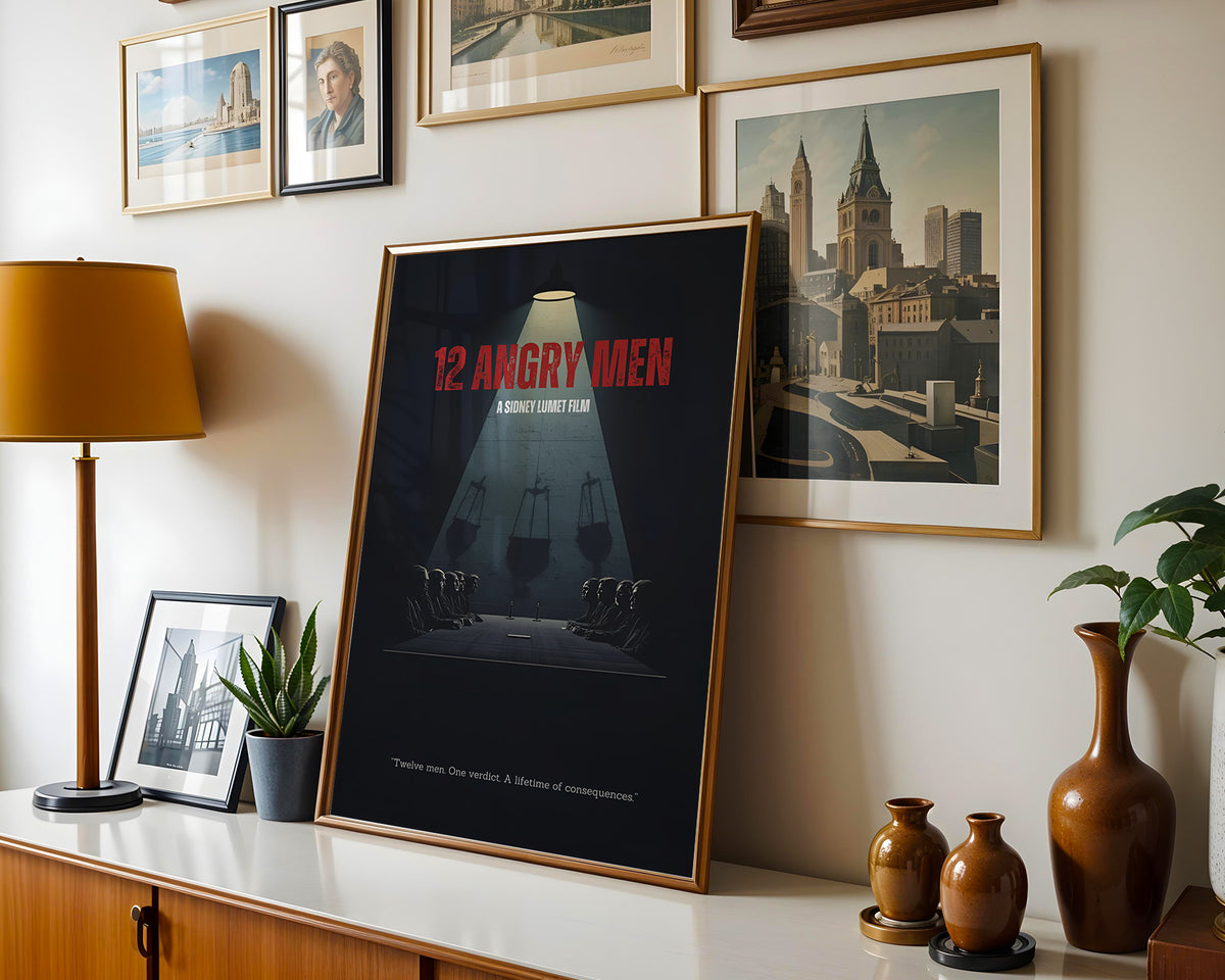 Väggmockup av 12 Angry Men affisch på ljus tegelvägg – Bozetto konsttryck i hög tryckkvalitet