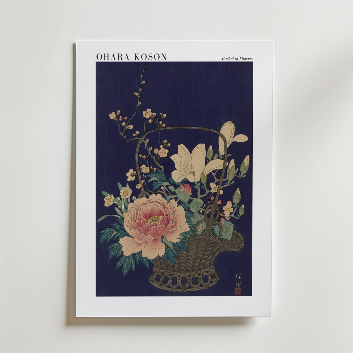 Basket of Flowers Ohara Koson – stilfullt konsttryck från Bozetto, tryckt på matt finpapper