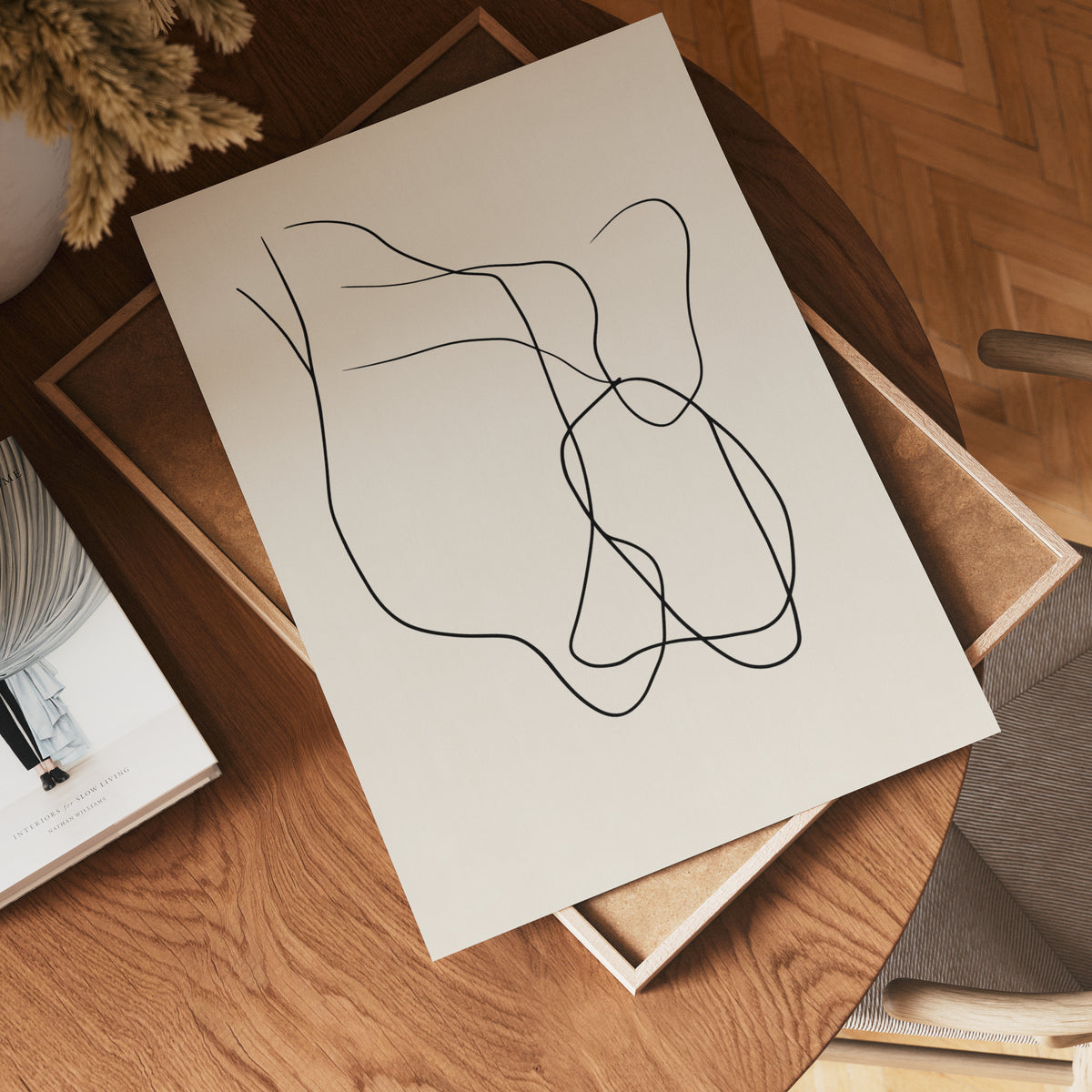Abstract Black Line Flow poster visad rakt fram – Bozetto affisch i hög tryckkvalitet