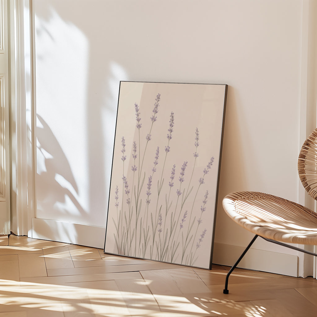 Slender Lavender Field affisch i minimalistiskt sovrum – köp enkelt hos Bozetto i hög kvalitet