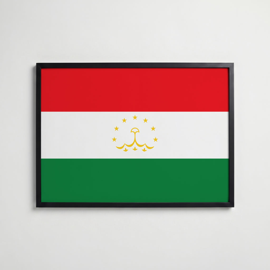 Tajikistan National Flag Poster i svart ram – stilren konsttryck som väggdekor från Bozetto