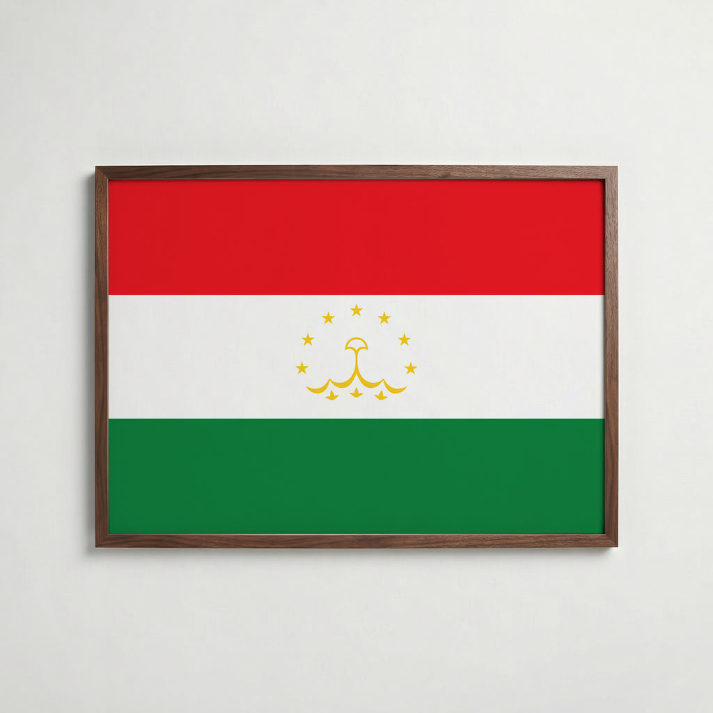 Tajikistan National Flag Poster i valnötsram – varm konstaffisch för hemmet från Bozetto