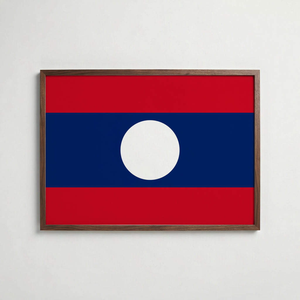 Laos National Flag Poster i valnötsram – varm konstaffisch för hemmet från Bozetto