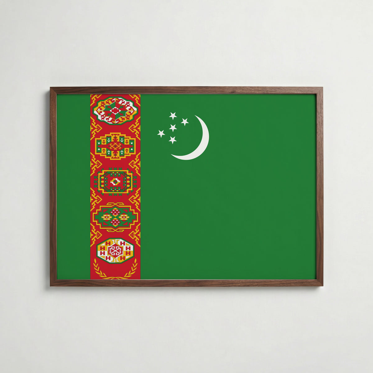 Turkmenistan National Flag Poster i valnötsram – varm konstaffisch för hemmet från Bozetto
