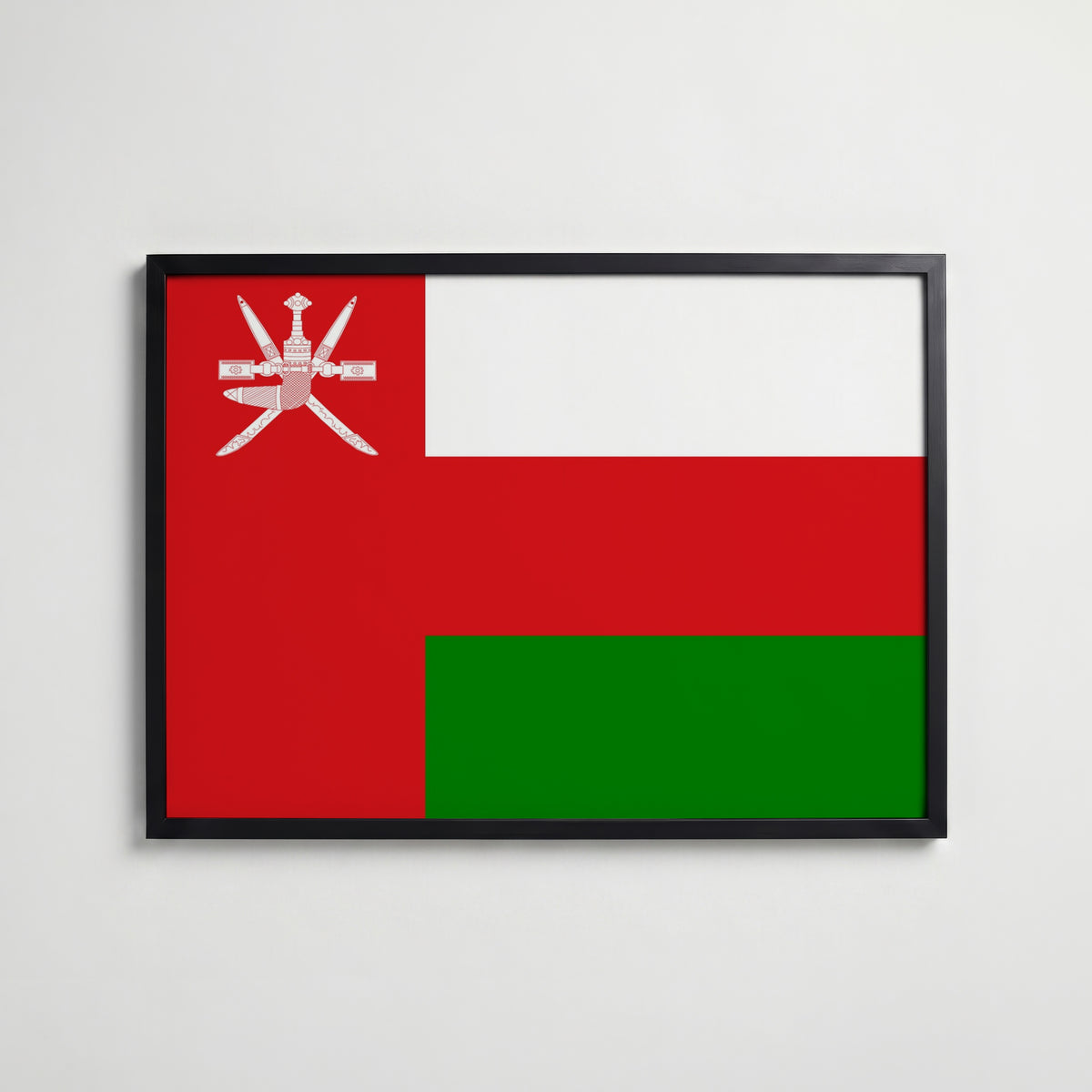 Oman National Flag Poster i svart ram – stilren konsttryck som väggdekor från Bozetto