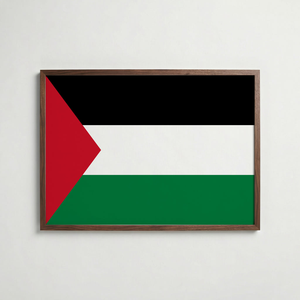 Palestine National Flag Poster i valnötsram – varm konstaffisch för hemmet från Bozetto