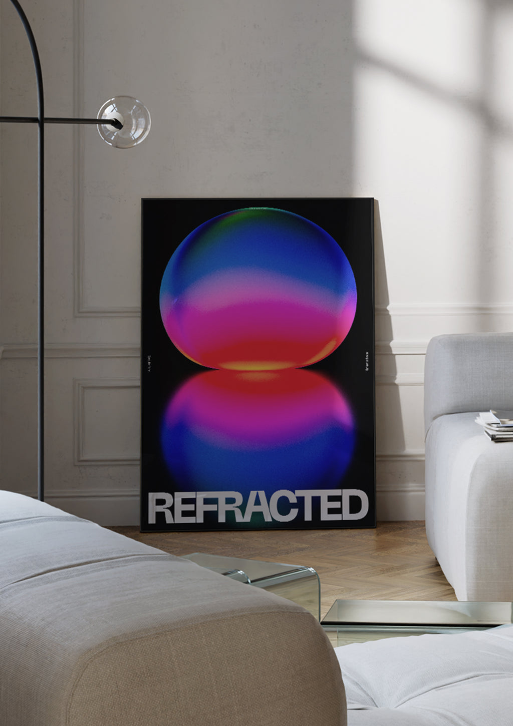 Refracted Neon Sphere poster visad rakt fram – Bozetto affisch i hög tryckkvalitet