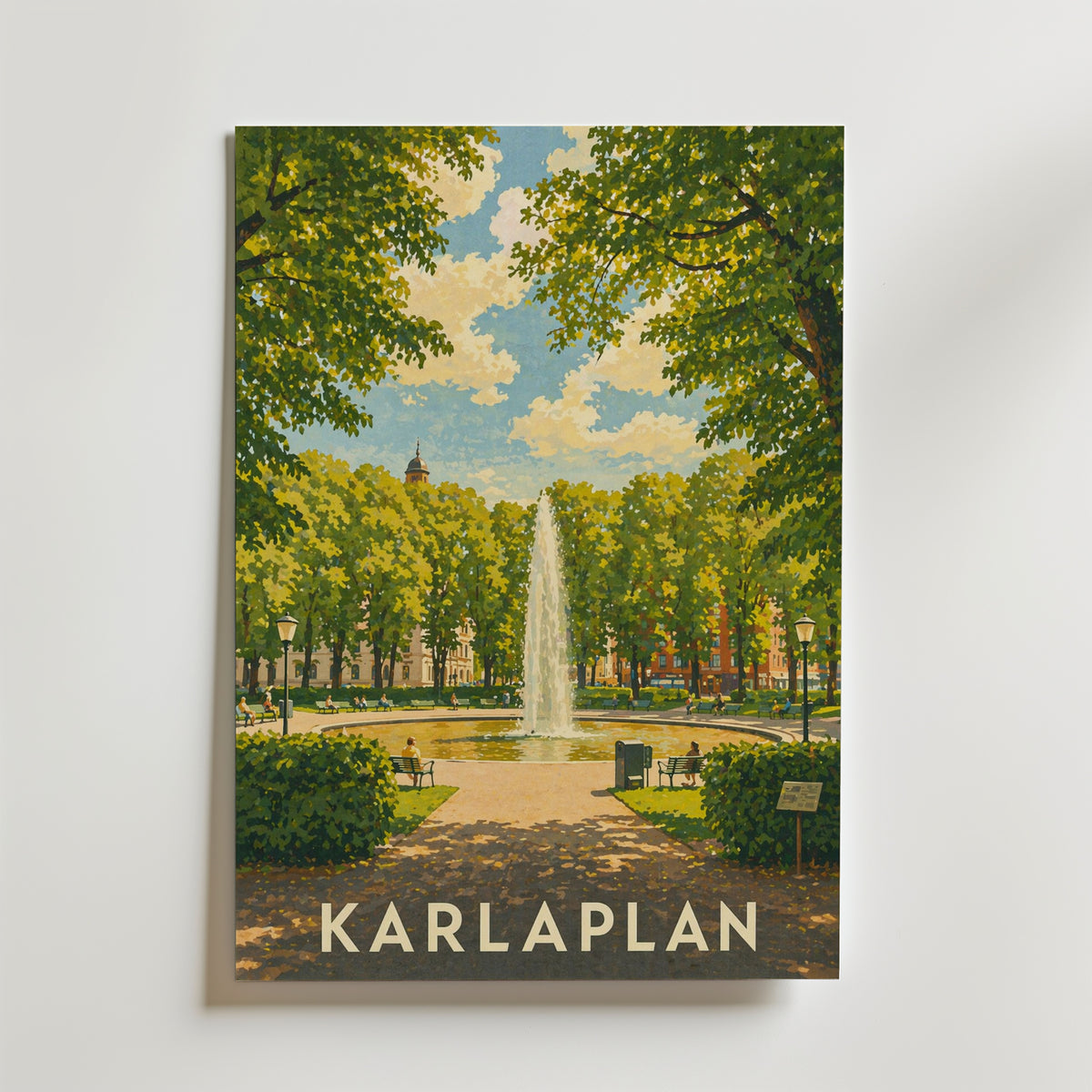 Karlaplan Stockholm affisch inramad i neutral ram – konsttryck från Bozetto – nr 1